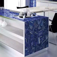 Dalle de pierre semi-précieuse bleue en marbre de luxe personnalisée en gros Carreau de lapis-lazuli en pierre précieuse pour la décoration de sol/mur