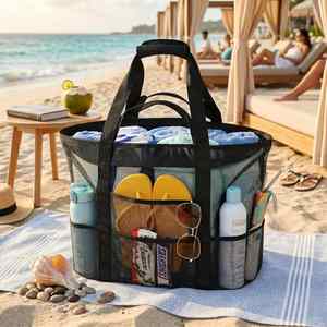 Sac de plage léger en maille pour femme, sans sable, en nylon, à ouverture supérieure, grande capacité, sac à bandoulière portable pour le voyage - Product Image 2