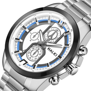 Envío Directo HALEI Reloj Deportivo de Acero Inoxidable para Hombre, 43 mm, Redondo, Analógico, de Cuarzo, Esfera Azul, Resistente al Agua 3 BAR, Movimiento Japonés - Product Image 2