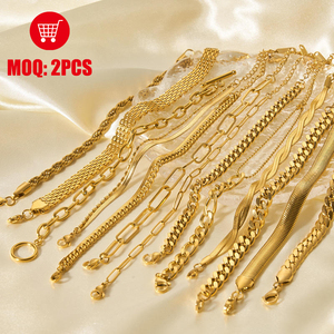 Bracciali a Catena Placcati Oro 14K 18K Personalizzati all'Ingrosso, <span class=keywords><strong>Bracciale</strong></span> Vintage Stratificato in Acciaio Inossidabile con <span class=keywords><strong>Incisione</strong></span> per Regalo <span class=keywords><strong>Donna</strong></span> - Product Image 1