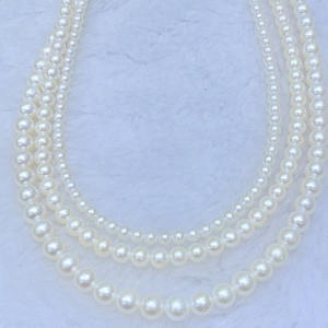 Collier de perles d'eau douce naturelles de Zhuji, 3-4-5 mm, rond, sans défaut, petit à grand, chaîne à trois rangs, argent pur, trois rangs - Product Image 1