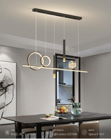 Lámpara Colgante LED Lineal Moderna de Lujo, Anillo Creativo en Negro y Dorado para Comedor, Restaurante, Apartamento, Interior