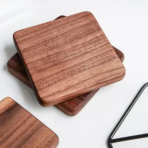 Free Laser Engraving Logo Factory Supply Square Walnut Bamboo Coaster Wood