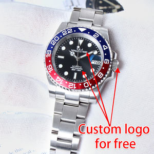 Montre personnalisée avec logo, NH35, montres vintage Sub, lunette rouge et bleue, étanche à 300 mètres, montre de plongée, aiguilles lumineuses, montre-bracelet en acier - Product Image 5