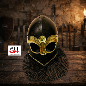CH Viking Medieval Crusader Helmet Warrior Armor Knight Chain Mail Handmade Metal Black Customized Logo Birthday Party - Product Image 1