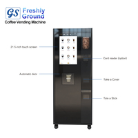 Máquina expendedora de café comercial totalmente automática con la última tecnología, de grano a taza, con cinco contenedores para dispensar vasos.