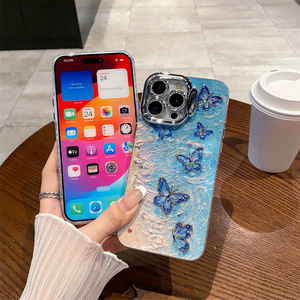 Funda para Teléfono con Diseño de Mariposa para iPhone 15 Plus, Funda con Pintura al Óleo de Mariposa de Playa, Compatible con Modelos 14, 13, 12, 11 Pro Max, con Soporte para Lente - Product Image 3