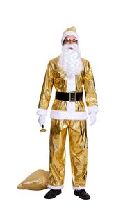 Disfraz de Papá Noel de Poliéster Dorado con Gorro, Cinturón, Guantes y Bolsa de Regalo, Conjunto Completo para Adultos, Traje para Fiesta de Navidad - Product Image 4