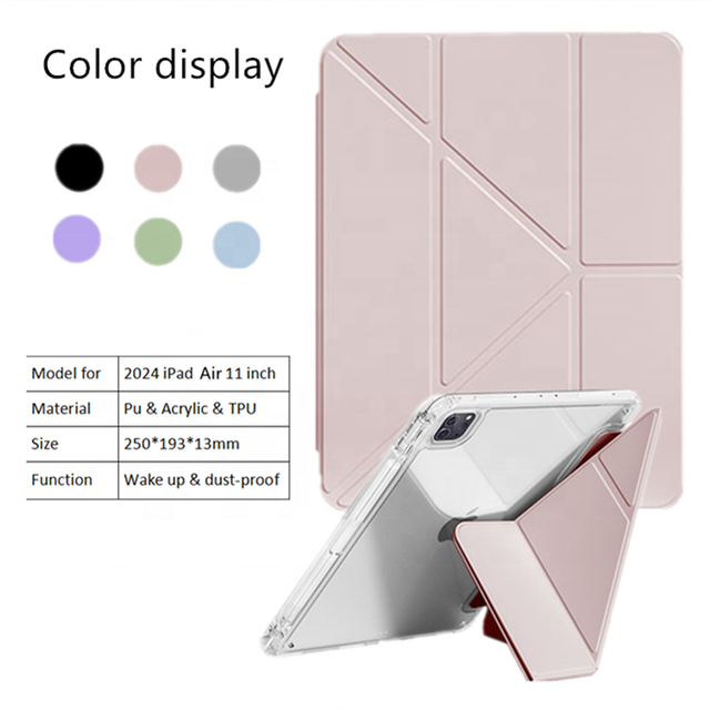 Special Y Fold Tri-Fold Portable Tablet Case Clear Back Cover Acrylic Tablet Case for 2024 iPad Air 11 with Right Pencil Holder