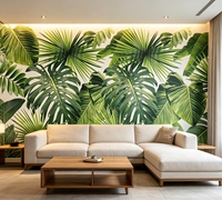 Papier peint à feuilles tropicales vertes, peinture murale personnalisée Monstera Palm, peinture murale imperméable pour la décoration intérieure de chambre à coucher, café, hôtel, bureau