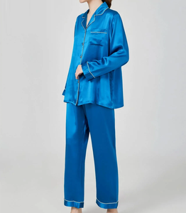 Femmes solide été 100% soie pyjamas ensembles en gros col boutonné chemises et pantalon Lang tricoté tissu vêtements de nuit - Product Image 4