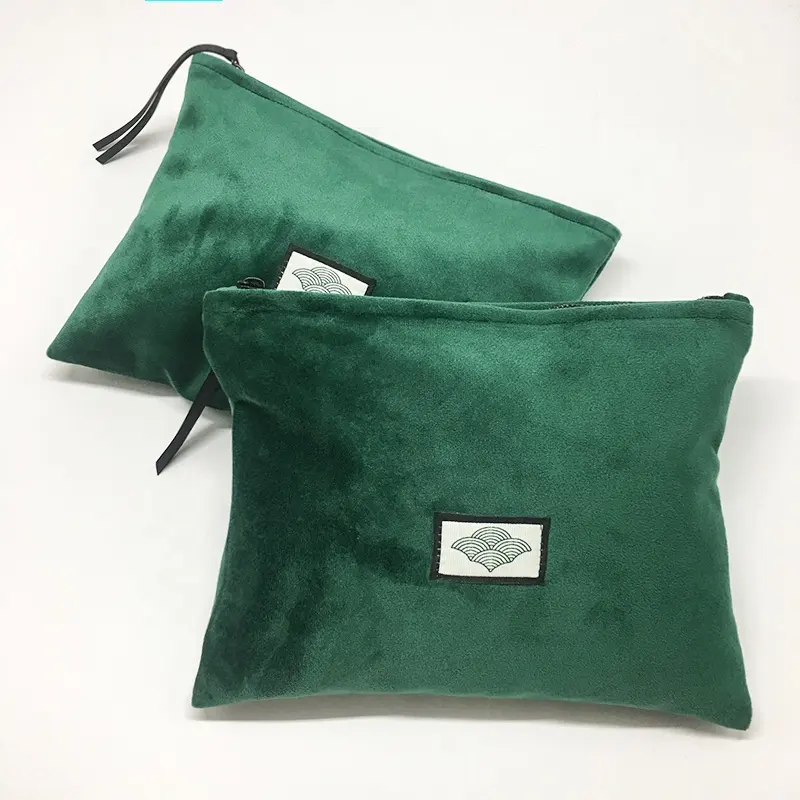 Bolsa de mão de veludo para mulheres, bolsa de zíper de luxo estampada com logo, carteiras verdes para mulheres