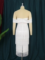 Robe à franges grande taille S-4XL pour femmes rondes, blanche, moulante, épaules dénudées, dos nu, longueur midi, pour fête d'anniversaire, club, rendez-vous galant