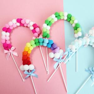 Décoration de gâteau INS Arc-en-ciel, pompons roses et bleus, nuage, drapeaux de gâteau, joyeux <span class=keywords><strong>anniversaire</strong></span>, fournitures de fête - Product Image 1