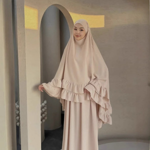 Sharut Bán Buôn Eid Hồi Giáo Quần Áo Hồi Giáo Phụ Nữ Ăn Mặc Abaya Jazz Crepe Ruffles Đầy Đủ Chiều Dài Burqa Cầu Nguyện Jilbab <span class=keywords><strong>Khimar</strong></span> 2PC Thiết Lập - Product Image 2