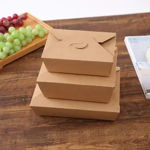 Boîtes alimentaires jetables carrées en kraft personnalisées avec poignée pour collations, conception à charnière, contenants à emporter pour restaurant – <span class=keywords><strong>Vente</strong></span> chaude - Product Image 4