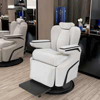 Fauteuil de Barbier Ergonomique Luxe Blanc Argenté 2025 – Durable, Moderne, en Acier Inoxydable, Siège en Cuir Inclinable, Pompe Hydraulique Robuste