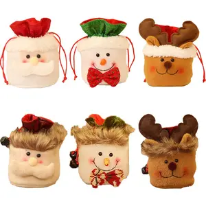 New cartoon Christmas decoration supplier Santa Claus Elk gift bags bundle mouth burlap candy bag Christmas linen gift bags