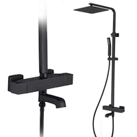 Ensemble de robinetterie de douche moderne noir YaoPeng YP-K135 en laiton, 1 poignée, 3 fonctions, tête de douche rectangulaire effet pluie, valve en céramique, fixation murale