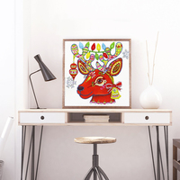 Peinture Diamant Moderne Imprimée en Gros, Motif Cerf de Dessin Animé sur Neige, 5D DIY Forme Spéciale 30x30cm