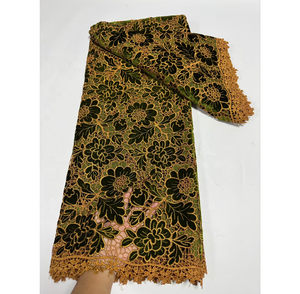 Nueva Tela de Encaje de Terciopelo Bordado Africano al por Mayor, Lentejuelas de Color Rojo, 5 Yardas, Ecológica, Envío Inmediato, <span class=keywords><strong>Vestidos</strong></span> de Novia para Mujer - Product Image 2