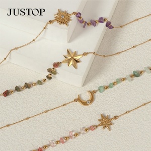 Pendentif tendance en forme de lune, perles de cristal en pierre naturelle, chaîne à maillons en acier inoxydable plaqué or 18 carats, cadeau pour femme, bijoux - Product Image 4