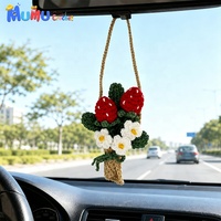Décoration suspendue au rétroviseur de voiture en crochet fait main, bouquet rouge, petite fleur éternelle en peluche, cadeau pour l'intérieur de la voiture, vente en gros