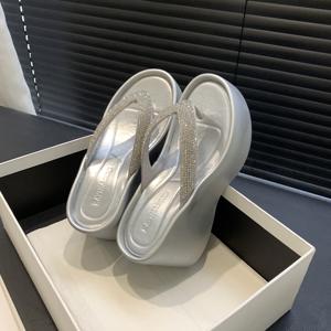 Sandales compensées à semelle épaisse pour femme, nouvelle collection été 2020, avec strass sur l'orteil, pour l'extérieur - Product Image 5