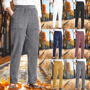 Pantalones Casuales de Mujer Ohsisa, Transpirables, de Poliéster/Algodón, con Diseño de Corduroy, Corte Recto, Cintura Media, para Otoño - Product Image 2