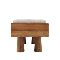 Banc d'appartement de chambre d'hôtel Wabi-sabi, design moderne européen, cadre en bois massif, banc rembourré en tissu bouclé blanc