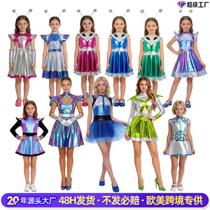 Disfraz de astronauta alienígena para niños, vestido espacial azul con falda de tul con estrellas, para niños de 8 a 13 años, juego de rol para fiesta de Halloween - Product Image 2