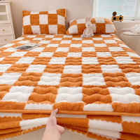 Housse de matelas en polyester/coton, drap-housse en velours arctique, série à carreaux, lit double, anti-acariens, reine, king size, décoration intérieure