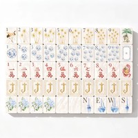 Ubin Mahjong Amerika Gaya Baru dengan Gambar Tangan, Set Ubin Mahjong dengan Ilustrasi Kapal Layar dan Pohon Kelapa untuk Hadiah Pesta