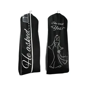 Quality wholesale custom logo polyester breathable clothes cover long bridal gown non woven wedding dress garment bag