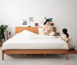 북유럽 순수한 단단한 침대 화이트 오크 체리 나무 일본식 간단한 조절 침대 머리 높이 현대 더블 침대
