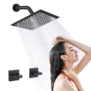 Electric Thermostatic Black Shower Brass Hose Kits Concealed Square Instant Hot Water Luxury Shower Head System For Bathroom