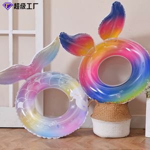 TANYOZHE Mermaid Tail Inflatable Ring 70-120cm <b>Rainbow</b> Adult Swimming Float Water Toy - Product Image 5