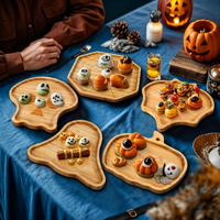 Piring Makan Malam Kayu Bambu Bertema Halloween Bentuk Kelelawar yang Tahan Lama untuk Penyajian Buah dan Hidangan Penutup Bergaya Vintage