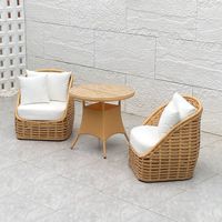 Conjunto de Muebles de Jardín de 3 Piezas con Mesa Redonda y Sillas de Mimbre Sintético PE en Forma de Cubo, Estructura de Aluminio, Cojines Impermeables