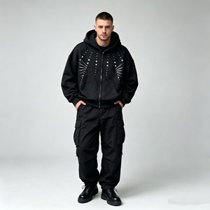 Polyester/Cotton Breathable Eco-Friendly Hoodies <b>Set</b> Thick Fleece Heavy Weight Oversized Custom Print Logo Men's Sweatshirts - Product Image 4