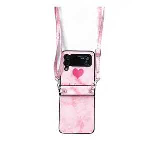 For Samsung Galaxy Z Flip 4 Phone Case Pouch Crossbody Shoulder Ladies Mobile Phone Bags Fold3 Flip4 Hard Shell Cover