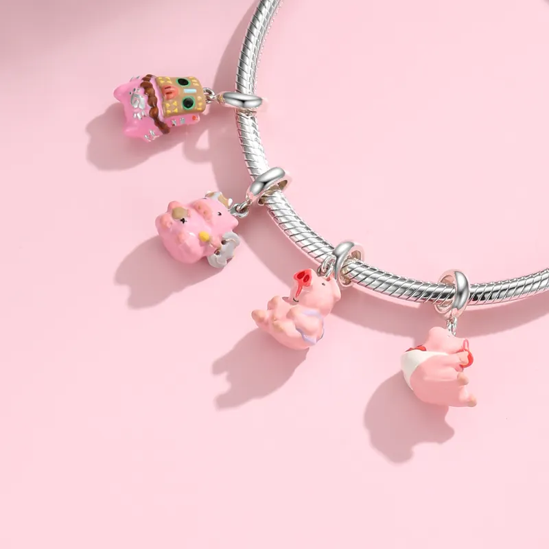 Breloques de créateur 925 argent cochon habiller gourmand cochon magicien cochon guerrier cochon mignon perles pendentif ajustement mode femmes Bracelets