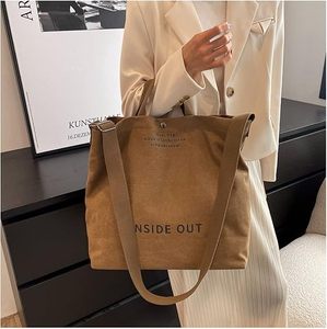 Bolsos de mano de lona de algodón a la moda para mujer, bolso de trabajo cruzado de hombro informal con cierre de cremallera, diseño plegable con asa superior - Product Image 6