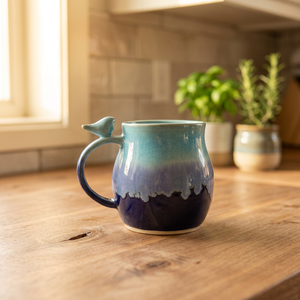 Tasse en céramique faite à la main, dégradé bleu, design Wabi-Sabi, finition mate, couleur unie, décoration d'intérieur, vaisselle - Product Image 1