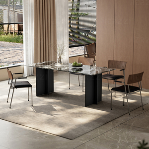 Table à manger contemporaine en <span class=keywords><strong>bois</strong></span> massif avec dessus en marbre pour <span class=keywords><strong>restaurant</strong></span>, hôtel, cuisine, villa, meubles de salle à manger modernes - Product Image 2