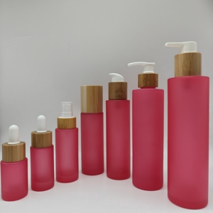 20ml 30ml 50ml 100ml 120ml 150ml 200ml Flacon en verre dépoli <span class=keywords><strong>rouge</strong></span> avec pompe de pulvérisation compte-gouttes en bambou - Product Image 4
