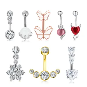 Custom Wholesale Bengelen Toe Te Voegen Charme Diy O Chirurgische Roestvrijstalen Konijn Navel Navel Navel Ringen Bungelende Manchet Piercing Sieraden