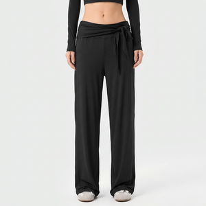Pantalon de yoga ample taille haute extensible pour femme, avec ceinture à nouer, idéal pour le Pilates, l'entraînement et les loisirs - Product Image 3