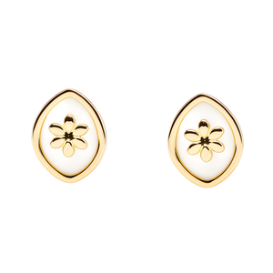 Boucles d'oreilles tendance en acier inoxydable 316L plaqué or PVD, design fleur blanche durable et résistant - Product Image 2
