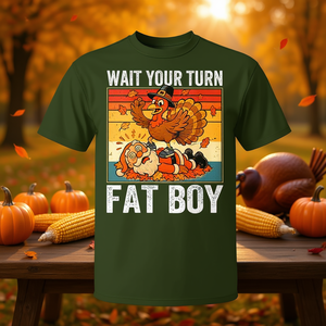 Camiseta de Acción de Gracias Wait Your Turn Fat Boy Turkey Santa - Product Image 3